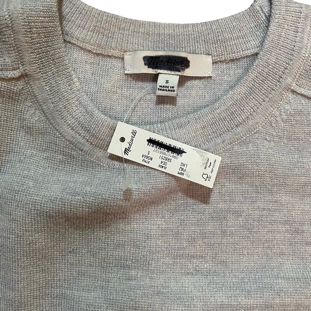 Madewell NWT Women's 100% Merino Wool Light Gray Crewneck Pullover Sweater Small - Picture 4 of 7